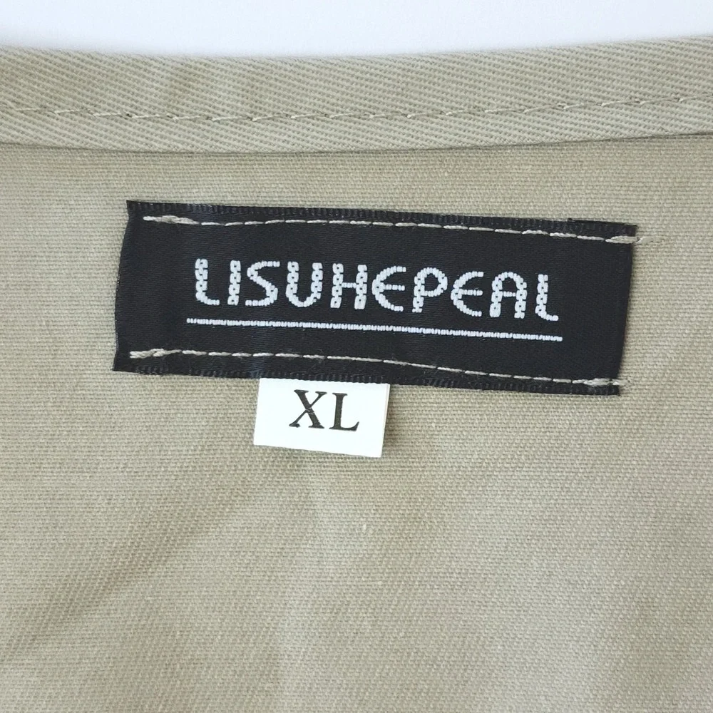LISUHEPEAL Mens XL Utility‎ Fishing Vest Khaki Tan Multi-Pocket Outdoor Gilet